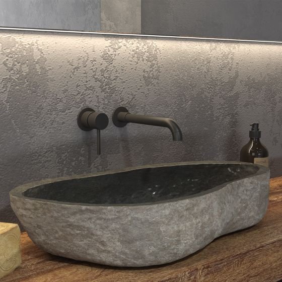 Karag 5206836654430 Επικαθήμενος Νιπτήρας Natural River Stone Large NRSL Grey 700-900x340-450x150mm