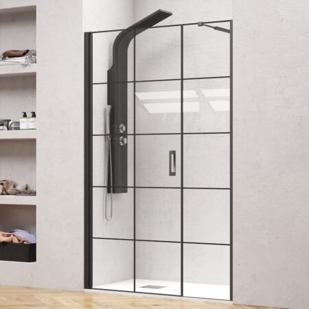 KAR. 5206836059143 Καμπίνα από τοίχο σε τοίχο με frame κρύσταλλο NERO 5 PORTA Black KARAG 124x200cm (40cm σταθερό)