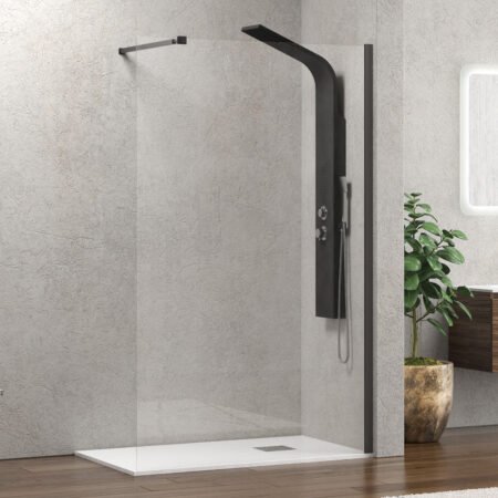 KAR. 5206836649702 Σταθερό διαχωριστικό ντουζιέρας με διάφανο κρύσταλλο WALKIN 1 Gun Metal KARAG 100x200cm