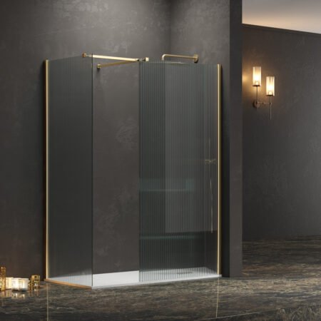 KAR. 5206836663258 Σταθερά διαχωριστικά ντουζιέρας με flute κρύσταλλο WALKIN 2 Gold KARAG 80x200cm