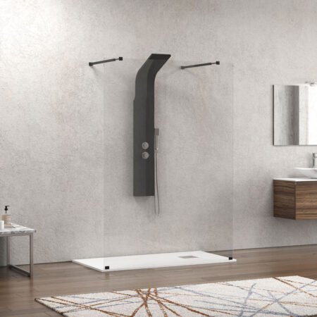 KAR. 5206836057026 Σταθερό διαχωριστικό ντουζιέρας με διάφανο κρύσταλλο WALKIN 3 Black KARAG 148x200cm
