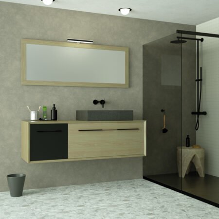 ORELIA ΒΑΣΗ ΝΙΠΤΗΡΑ ΚΡΕΜΑΣΤΗ 130x45x40cm ΜΕ ΠΟΡΤΑ ΓΡΑΦΙΤΗΣ ΣΑΤΙΝΕ-ΔΡΥΣ ΦΥΣΙΚΟ