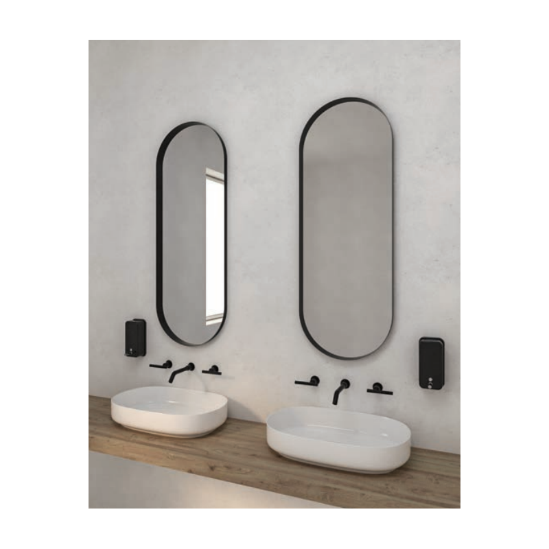 MIRRORS. ΚΑ-ΜΕΤ-211 ΚΑΘΡΕΦΤΗΣ IRON SEMI OVAL 45X100 BLACK ΜΕ LED ΦΩΤΙΣΜΟ – Ετοιμοπαράδοτο